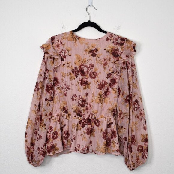 Express Floral Faux Wrap Blouse Sz XL Balloon Sleeve Whimsigoth Cottagecore - Picture 5 of 16